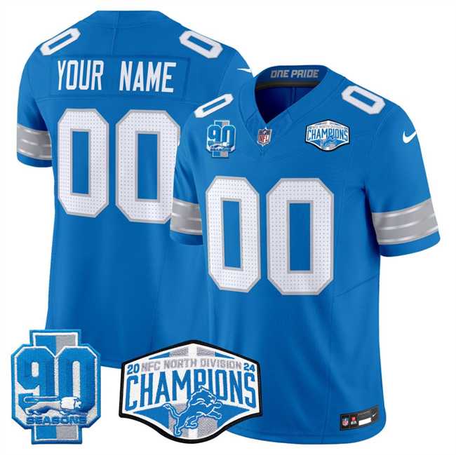 Men & Women & Youth Detroit Lions Active Player Custom Blue 2024 NFC North Champions 90th Anniversary Patch F.U.S.E. Vapor Limited Stitched Jersey